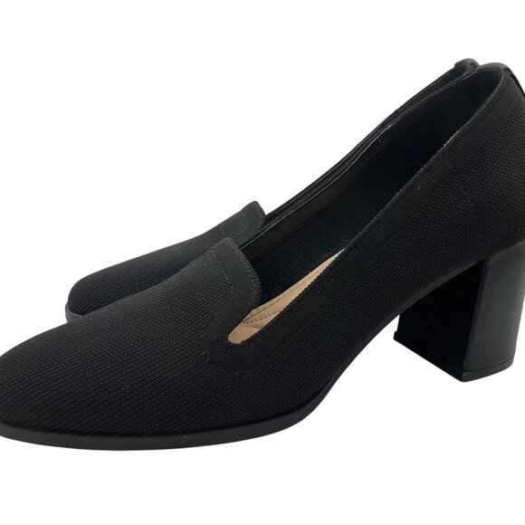 Adrienne Vittadini 9 Britanny Black Heeled Knit Loafers Minimalist Old Money - Picture 2 of 14